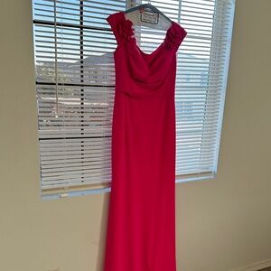 Betsy & Adam Fuchsia Maxi Dress with Floral Details